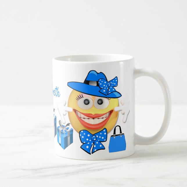 Personalized Custom Text Smiling Shopping Emoji Coffee Mug (Right)