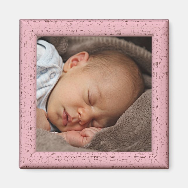 Personalized Custom Vintage Pastel Pink Wood Frame Magnet (Front)