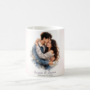 Personalized Custom Watercolor Couple Photo Gift Coffee Mug