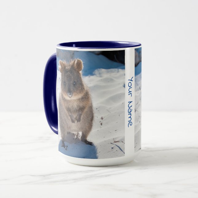 Personalized cute and happy quokka on the beach mug (Front Left)