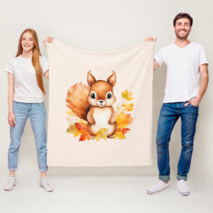 Personalized Cute Animal Squirrel Autumn Leaves  Fleece Blanket