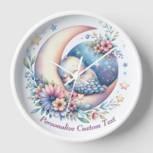 Personalized Cute Baby Bird Sleeping on Moon Clock