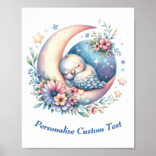 Personalized Cute Baby Bird Sleeping on Moon Poster