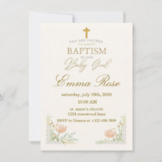Personalized Cute Baby Girl Baptism  Invitation