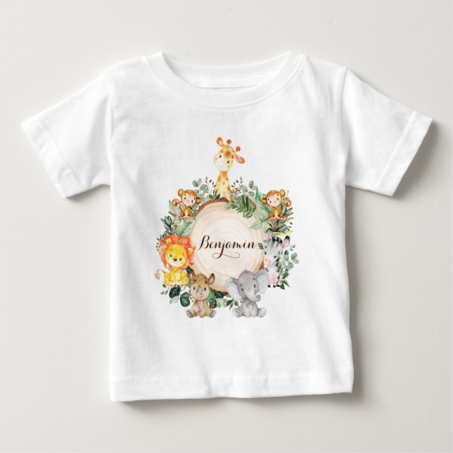 Personalized Cute Baby Jungle Safari Animals T-Shirt (Front)