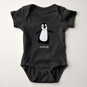 Personalized cute Baby penguin illustration black Bodysuit