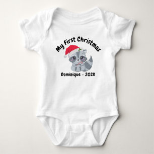 Personalized Cute Baby Raccoon My First Christmas Bodysuit