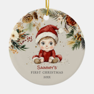 Personalized Cute Baby's First Christmas Ceramic Tree Decoration