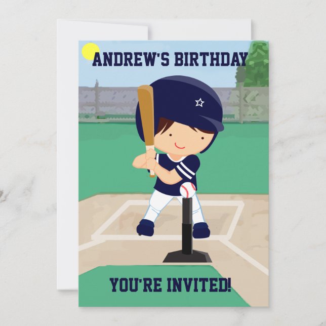 Personalized Cute Baseball cartoon player Invitation (Front)