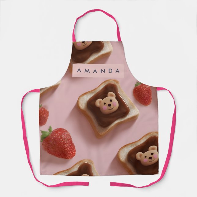 Personalized Cute Bear Toast Pattern Apron (Front)
