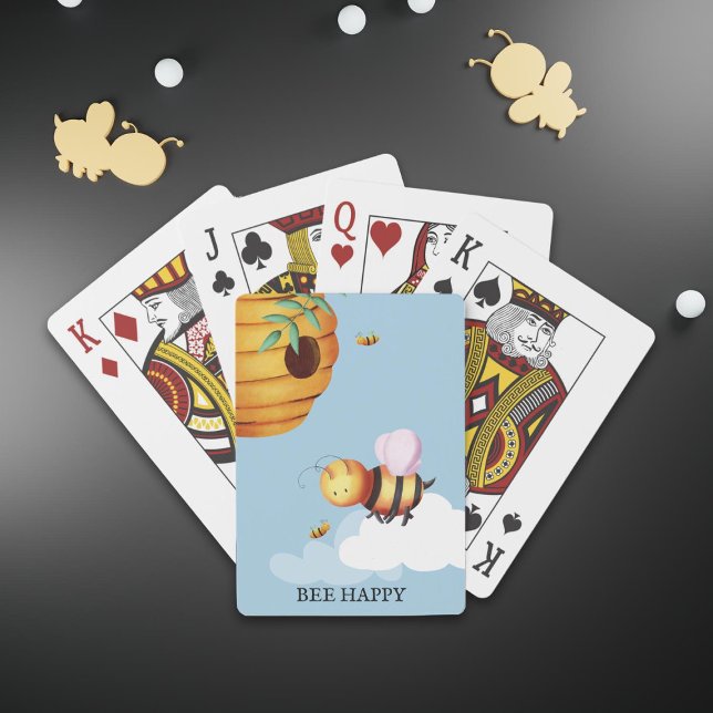 Personalized Cute Bee and Beehive Blue Playing Cards (Personalized Cute Bee Beehive Blue Playing Cards)