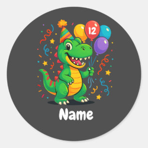 Personalized Cute Birthday Dino Kids Classic Round Sticker