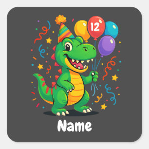Personalized Cute Birthday Dino Kids  Square Sticker
