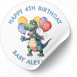 Personalized Cute Birthday Dinosaur Balloons Classic Round Sticker