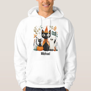 Personalized Cute Black Cat & Ghost Halloween Hoodie