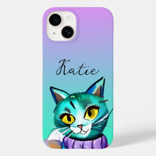 Personalized Cute Blue Kitty Cat Case-Mate iPhone 14 Case