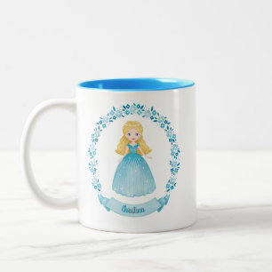 Personalized Cute Blue Princess Two-Tone Coffee Mug