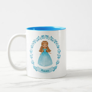 Personalized Cute Blue Royal Princess Two-Tone Coffee Mug
