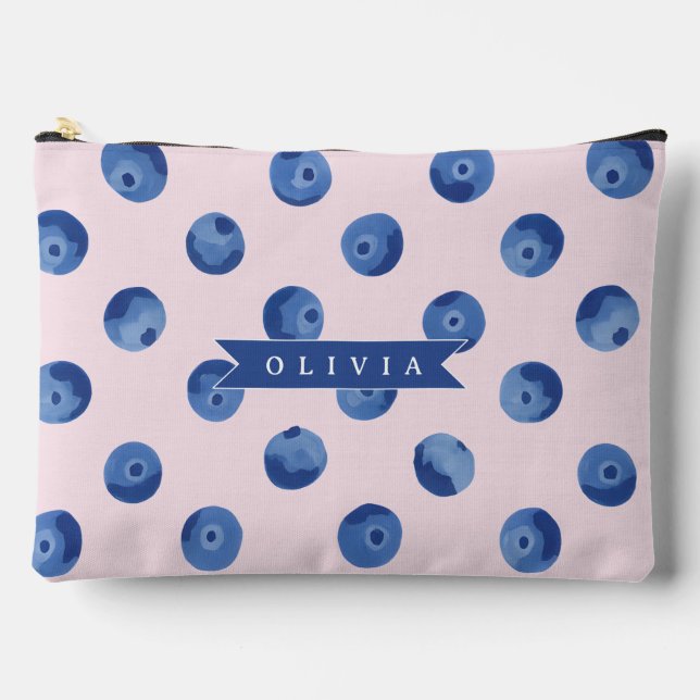 Personalized Cute Blueberry Watercolor Gift Name Accessory Pouch (Front)
