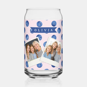 Personalized Cute Blueberry Watercolor Gift Name Can Glass