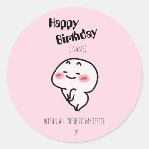 Personalized Cute blushing Birthday  Classic Round Sticker