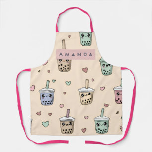 Personalized Cute Boba Tea Pattern Apron
