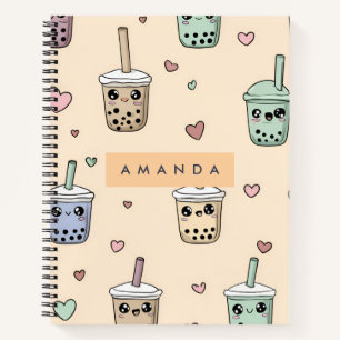 Personalized Cute Boba Tea Pattern Notebook