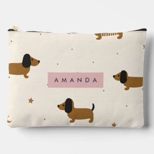 Personalized Cute Brown Dachshund Puppy Accessory Pouch