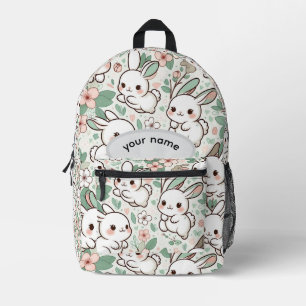 Personalized Cute Bunny & Floral Pattern Kids Back Printed Backpack