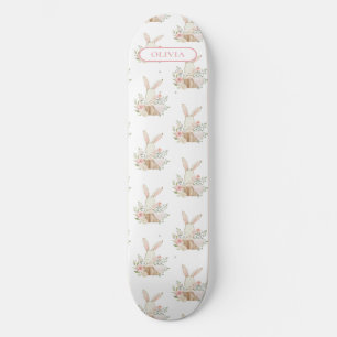 Personalized Cute Bunny Rabbit Floral Skateboard
