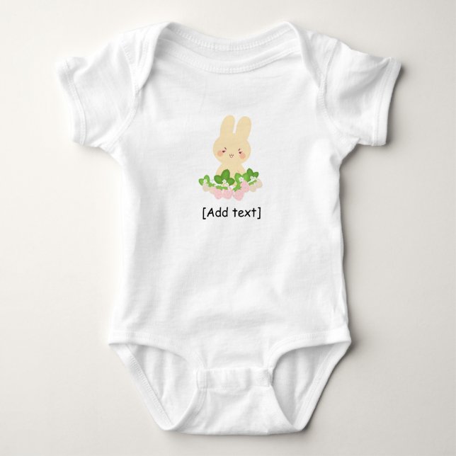 Personalized Cute Bunny with Strawberries - Custom Baby Bodysuit (Front)