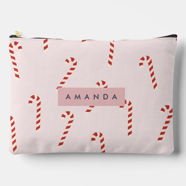 Personalized Cute Candy Cane Stripe Accessory Pouch (Front)
