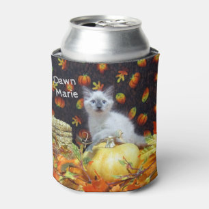 Personalized Cute Cat Fall / Autumn / Halloween  Can Cooler