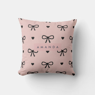 Personalized Cute Chic Pink Bow & Heart Pattern Cushion