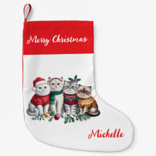 Personalized Cute Christmas Cat Cats Holiday Small Christmas Stocking