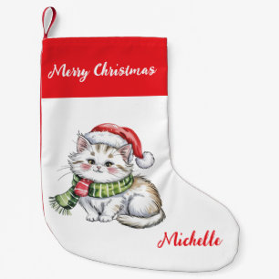 Personalized Cute Christmas Cat Holiday       Small Christmas Stocking