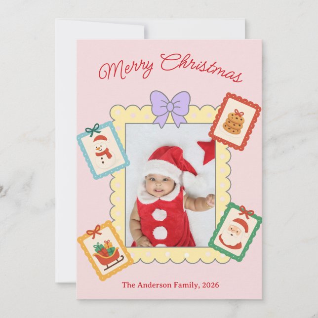 Personalized Cute Christmas Photo Collage  Holiday Card (Front)