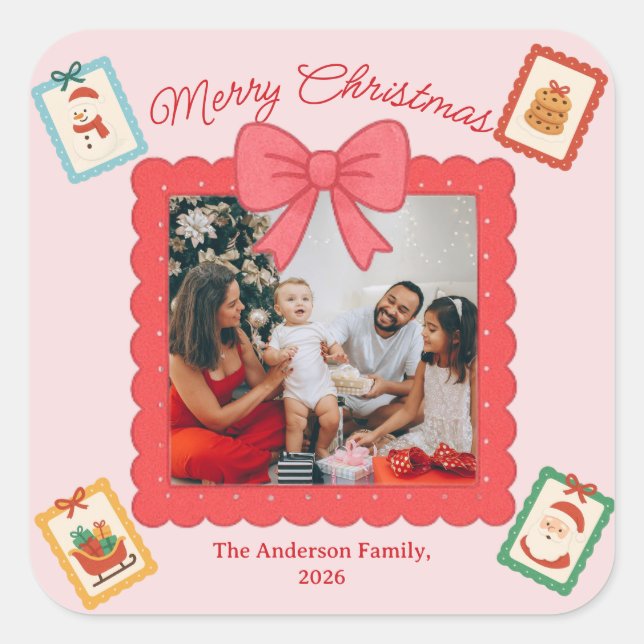 Personalized Cute Christmas Photo Collage  Square Sticker (Front)