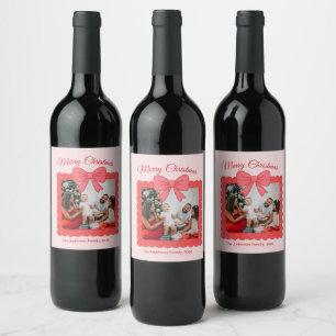 Personalized Cute Christmas Photo Collage Wine Label