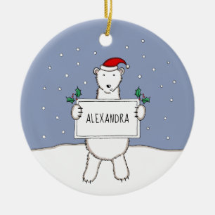 Personalized Cute Christmas Polar Bear Tree Ceramic Tree Decoration