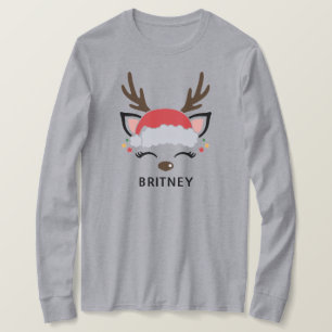 Personalized Cute Christmas Reindeer Long Sleeve T-Shirt