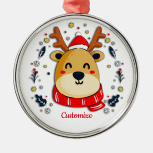 Personalized Cute Christmas Reindeer Metal Tree Decoration