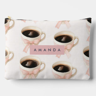 Personalized Cute Coffee Cup Coquette Pattern Accessory Pouch