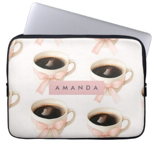 Personalized Cute Coffee Cup Coquette Pattern Laptop Sleeve