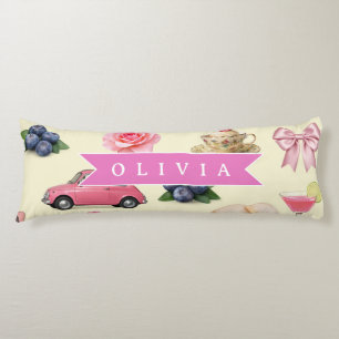 Personalized Cute Coquette Pink Cocktail Ribbon Body Cushion