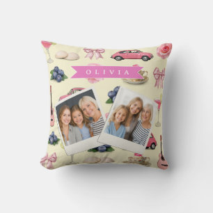 Personalized Cute Coquette Pink Cocktail Ribbon Cushion