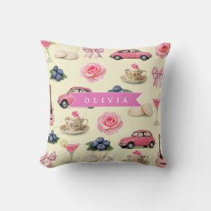 Personalized Cute Coquette Pink Cocktail Ribbon Cushion