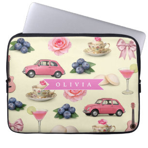 Personalized Cute Coquette Pink Cocktail Ribbon Laptop Sleeve