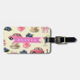 Personalized Cute Coquette Pink Cocktail Ribbon Luggage Tag