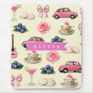 Personalized Cute Coquette Pink Cocktail Ribbon Mouse Mat